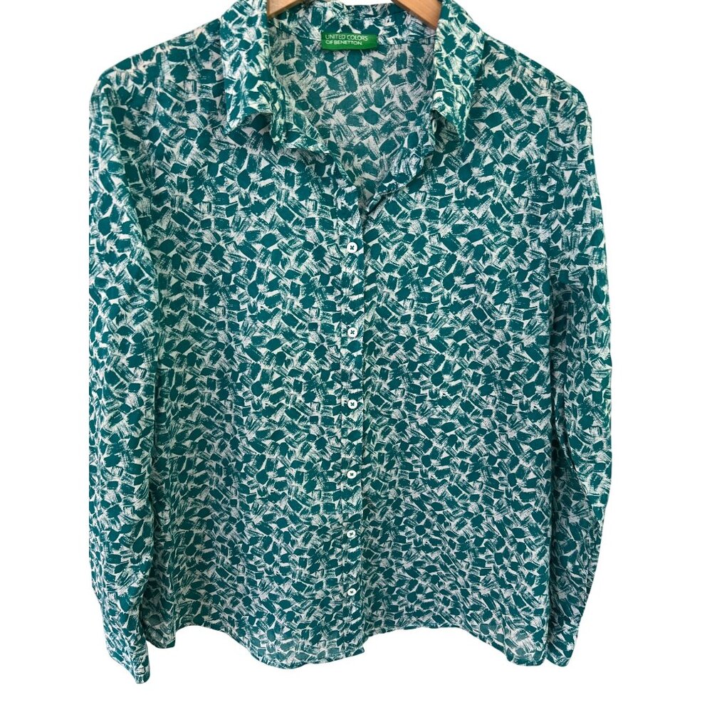 United‎ Colors of Benetton teal white lightweight shirt M medium